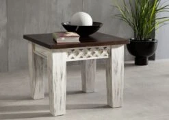 Table D'appoint 55x55 Manguier Ciré Blanc Antique CASTLE-ANTIK #249