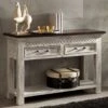 Console 115x40 Manguier Ciré Blanc Antique CASTLE-ANTIK #269