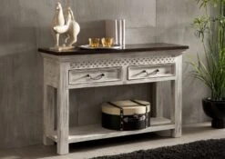 Console 115x40 Manguier Ciré Blanc Antique CASTLE-ANTIK #269