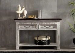Console 115x40 Manguier Ciré Blanc Antique CASTLE-ANTIK #269 -Massivmoebel24 05 100 810 1054 3
