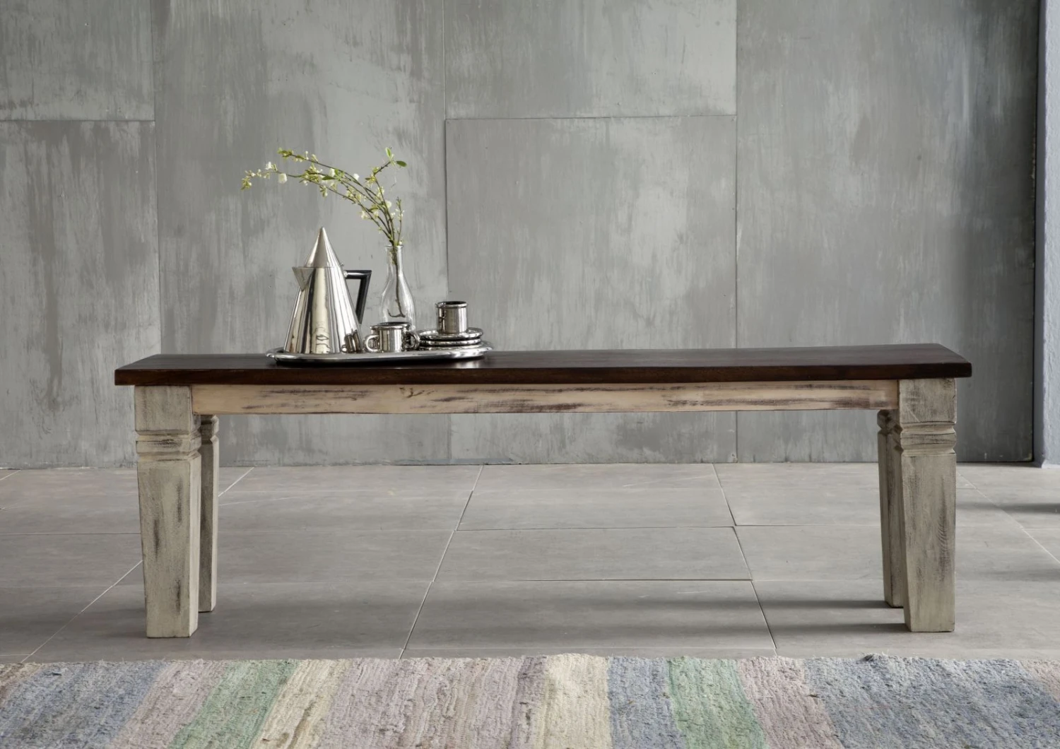 Banc 120x35 Manguier Ciré Blanc Antique CASTLE-ANTIK #145 2 Banc 120x35 Manguier Ciré Blanc Antique CASTLE-ANTIK #145 – Image 2