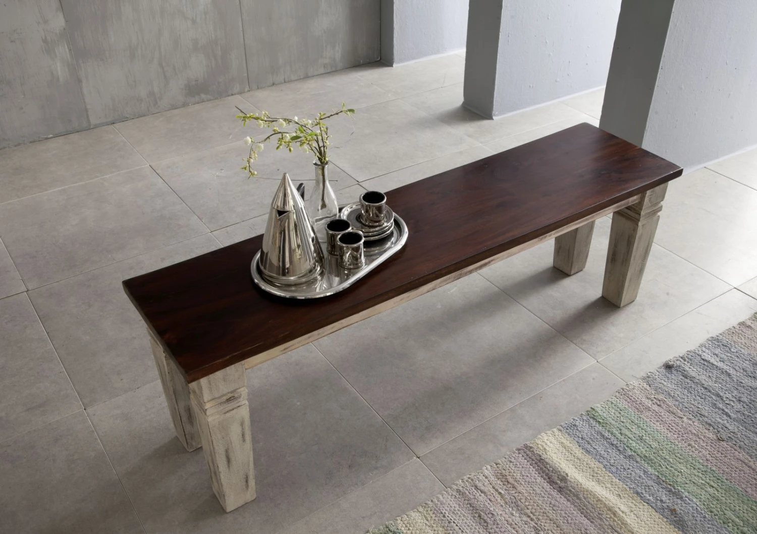 Banc 120x35 Manguier Ciré Blanc Antique CASTLE-ANTIK #145 3 Banc 120x35 Manguier Ciré Blanc Antique CASTLE-ANTIK #145 – Image 3