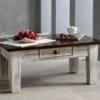 Table Basse 90x60 Manguier Ciré Blanc Antique CASTLE-ANTIK #247