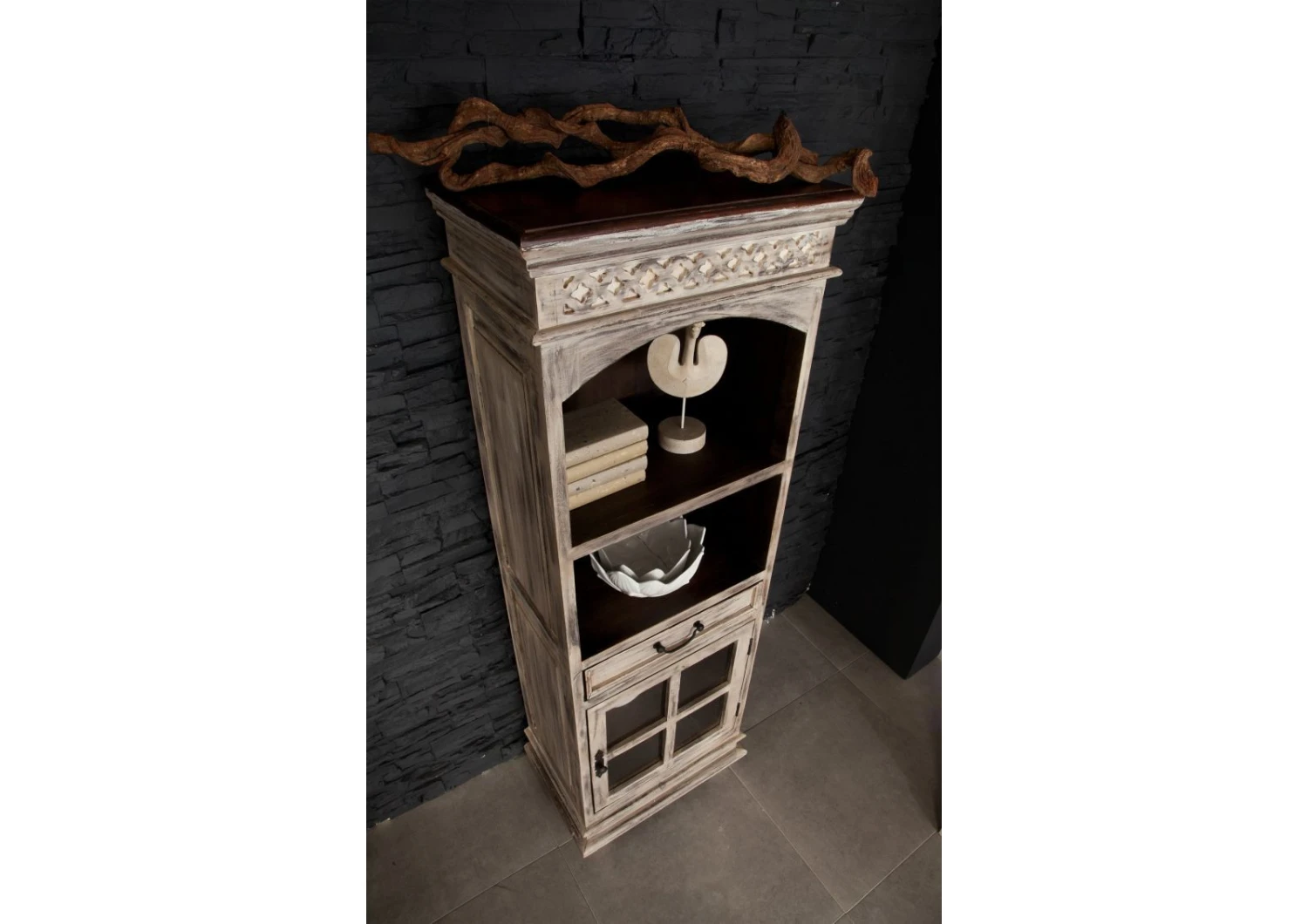 Étagère 60x40 Manguier Ciré Blanc Antique CASTLE-ANTIK #51 2 Étagère 60x40 Manguier Ciré Blanc Antique CASTLE-ANTIK #51 – Image 2