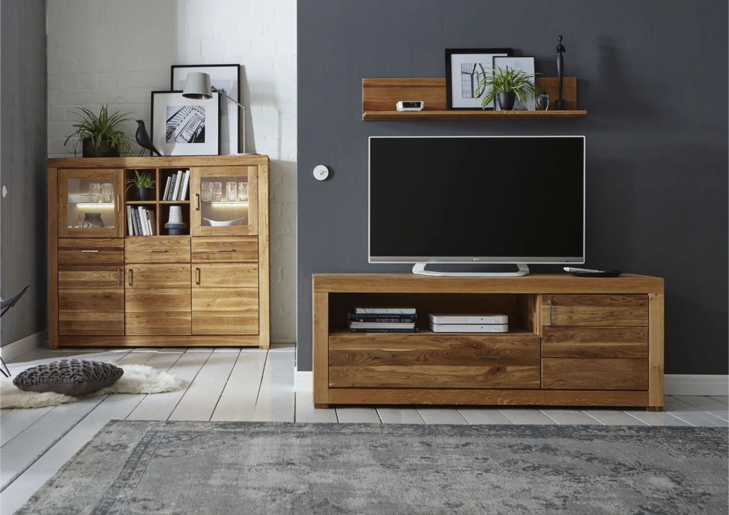 Meuble TV 165x48 Chêne Sauvage Huilé Bois Naturel BERLIN #21 2 Meuble TV 165x48 Chêne Sauvage Huilé Bois Naturel BERLIN #21 – Image 2