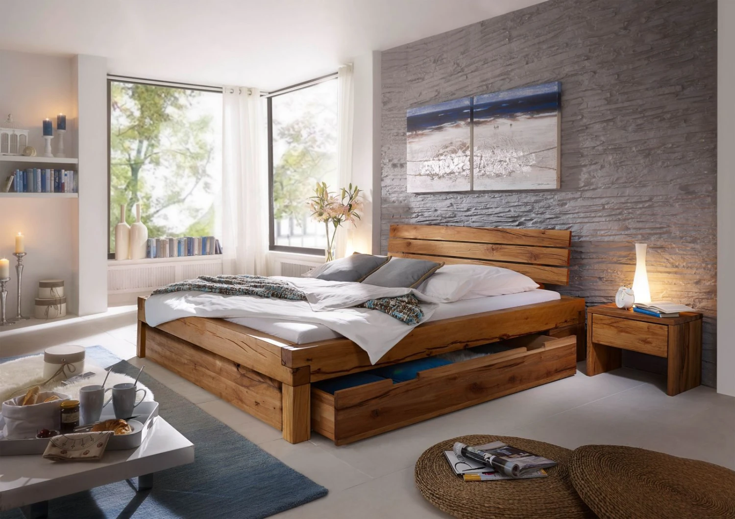 Lit Double Avec Tiroirss 140x200 Chêne Sauvage Huilé Bois Naturel KRAKAU #401 1 Lit Double Avec Tiroirss 140x200 Chêne Sauvage Huilé Bois Naturel KRAKAU #401