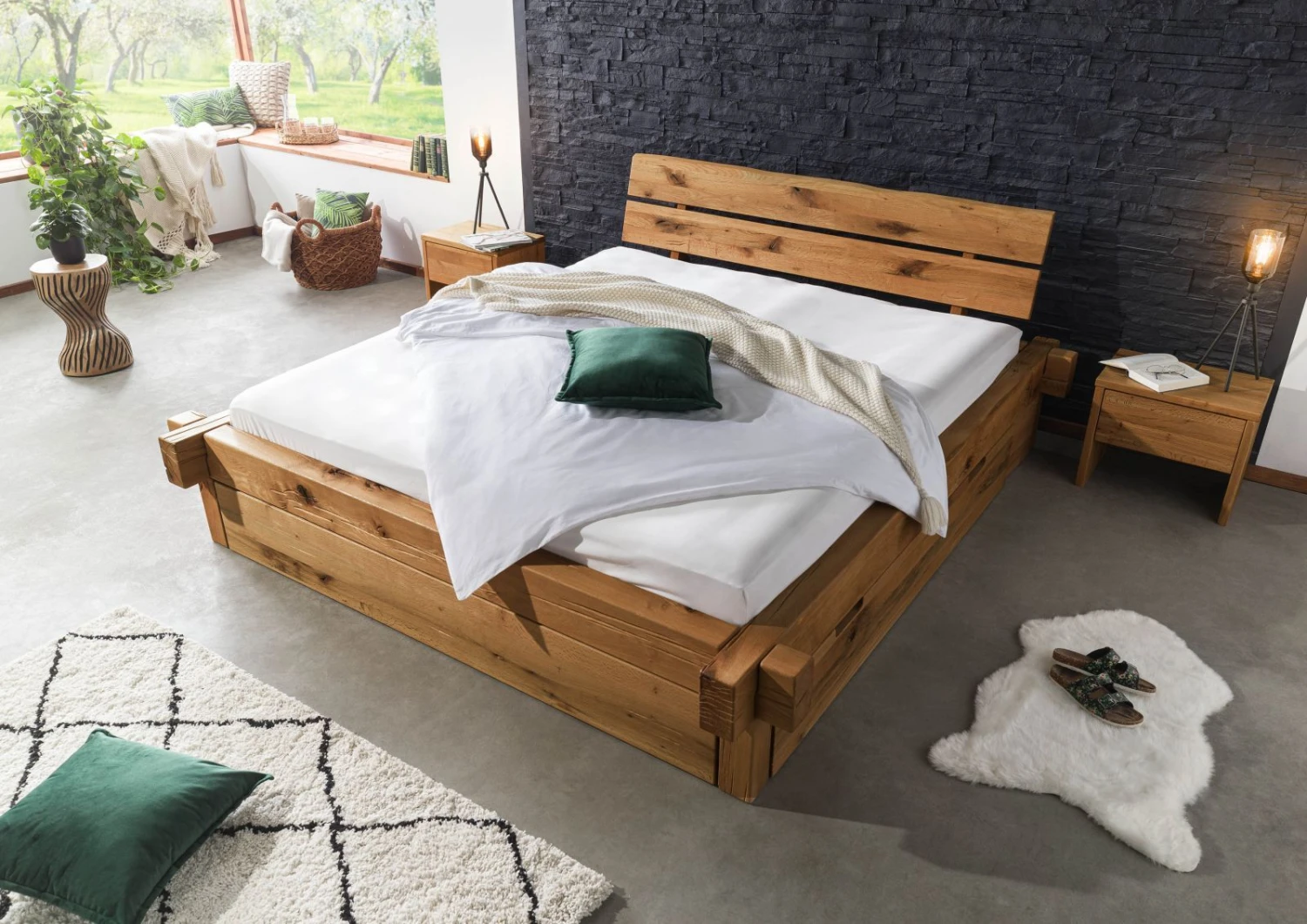 Lit Avec Tiroir En Bois De Chêne Lombard 140x200 Brun-tabac JANGALI # 301 2 Lit Avec Tiroir En Bois De Chêne Lombard 140x200 Brun-tabac JANGALI # 301 – Image 2