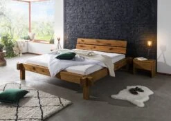 Lit à Poutre 140x200 Chêne Lombard Huilé Tabac JANGALI #320