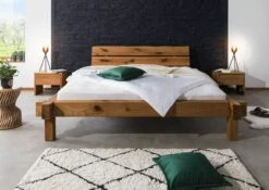 Lit à Poutre 140x200 Chêne Lombard Huilé Tabac JANGALI #320 -Massivmoebel24 06 634 771 3020 3