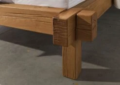 Lit à Poutre 140x200 Chêne Lombard Huilé Tabac JANGALI #320 -Massivmoebel24 06 634 771 3020 4