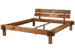 Lit à Poutre 140x200 Chêne Lombard Huilé Tabac JANGALI #320 -Massivmoebel24 06 634 771 3020 9