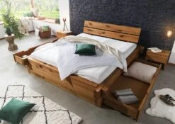 Lit Avec Tiroir 160x200 En Bois De Chêne Lombard Brun-tabacJANGALI # 302 -Massivmoebel24 06 636 771 3002 4