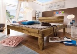 Lit Double 160x200 Cadre En Poutres De Chêne Sauvage Brun-tabac Huilé JANGALI # 411