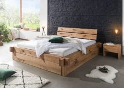 Lit Avec Tiroir 200x200 En Bois De Chêne Lombard Naturel JANGALI # 631