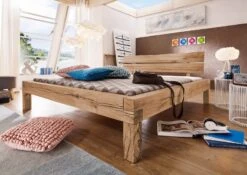 Lit Double Avec Tiroirs 200x200 Chêne Sauvage Huilé Bianco JANGALI #213