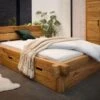 Lit Double Avec Tiroirs 160x200 Chêne Sauvage Huilé Bois Naturel JANGALI #619