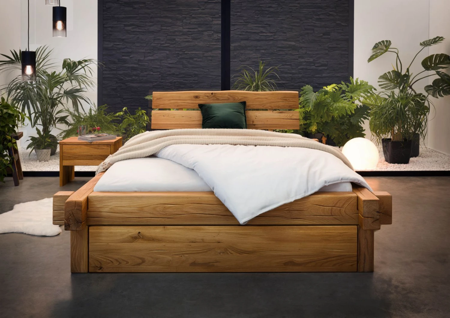 Lit Double Avec Tiroirs 160x200 Chêne Sauvage Huilé Bois Naturel JANGALI #619 3 Lit Double Avec Tiroirs 160x200 Chêne Sauvage Huilé Bois Naturel JANGALI #619 – Image 3