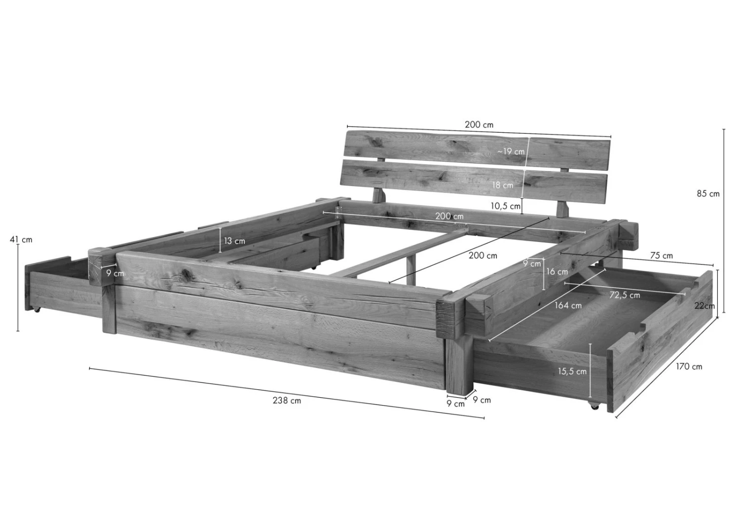 Lit Double Avec Tiroirs 200x200 Chêne Sauvage Huilé Bois Naturel JANGALI #621 8 Lit Double Avec Tiroirs 200x200 Chêne Sauvage Huilé Bois Naturel JANGALI #621 – Image 8