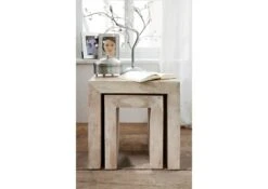 Table D'appoint 45x35 Acacia Blanchi Blanc Lot 2 Pièces NATURE WHITE #12 -Massivmoebel24 09 100 552 0012 4