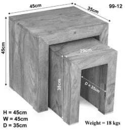 Table D'appoint 45x35 Acacia Blanchi Blanc Lot 2 Pièces NATURE WHITE #12 -Massivmoebel24 09 100 552 0012 8