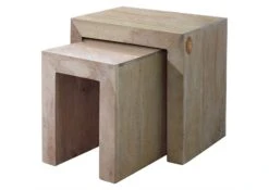 Table D'appoint 45x35 Acacia Blanchi Blanc Lot 2 Pièces NATURE WHITE #12 -Massivmoebel24 09 100 552 0012 9