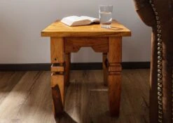 Tabouret 42x42 Acacia Laqué Miel OXFORD #0601 -Massivmoebel24 09 100 610 9101 3