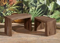 Table D'appoint 59x30 Palissandre Teinté Smoked Cherry Lot 2 Pièces TORONTO #144 -Massivmoebel24 09 100 665 0045 4