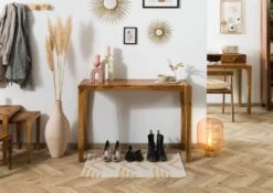 ANCONA #103 Table Console En Bois De Sheesham - Laqué / Brun 120x42x80