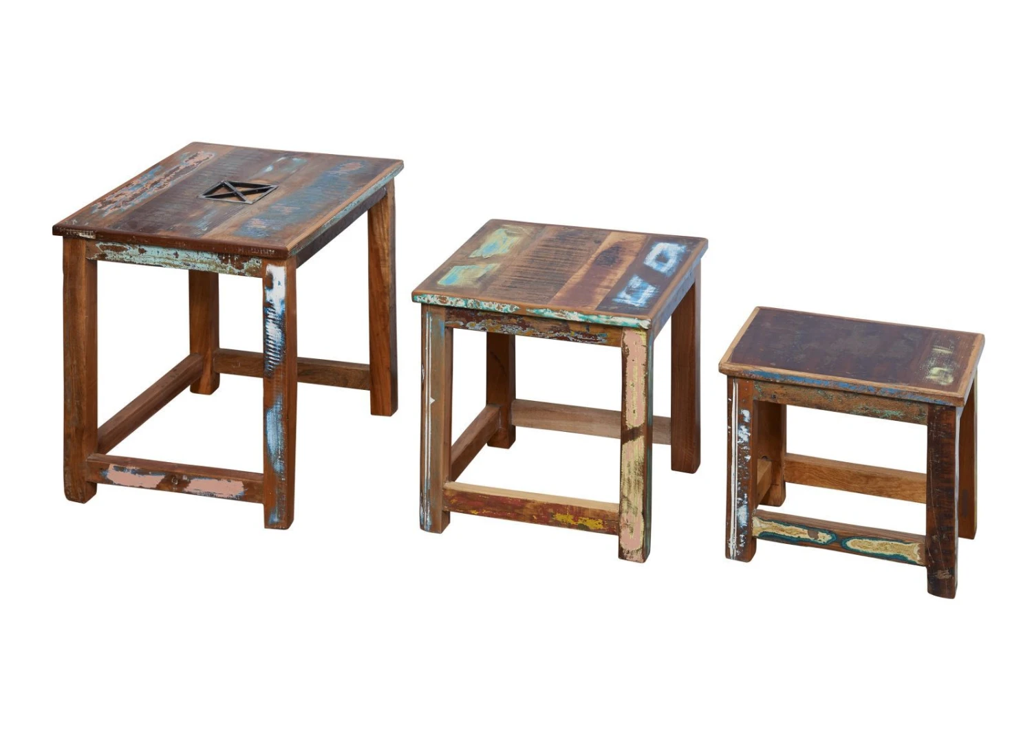 Table D'appoint 48x40 Bois De Récupération Laqué Multicolore Lot 3 Pièces NATURE OF SPIRIT #119 4 Table D'appoint 48x40 Bois De Récupération Laqué Multicolore Lot 3 Pièces NATURE OF SPIRIT #119 – Image 4