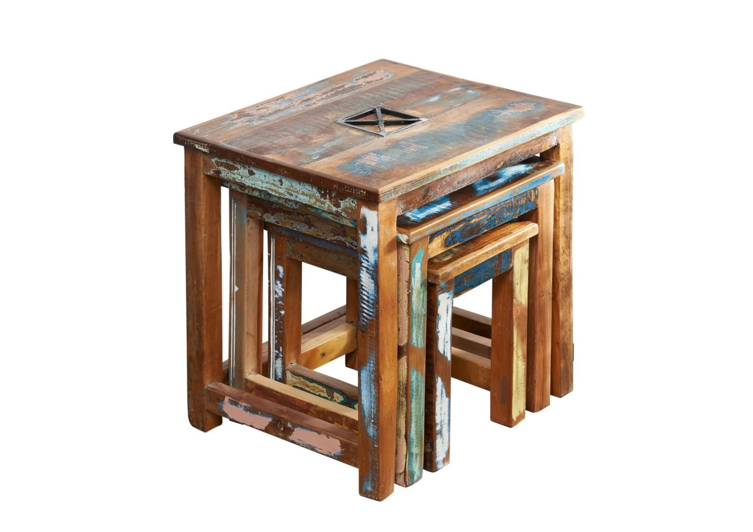 Table D'appoint 48x40 Bois De Récupération Laqué Multicolore Lot 3 Pièces NATURE OF SPIRIT #119 7 Table D'appoint 48x40 Bois De Récupération Laqué Multicolore Lot 3 Pièces NATURE OF SPIRIT #119 – Image 7