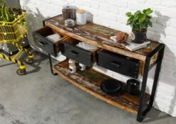 Console 135x35 Bois De Récupération Laqué Multicolore INDUSTRIAL #42 -Massivmoebel24 09 100 811 0039 4