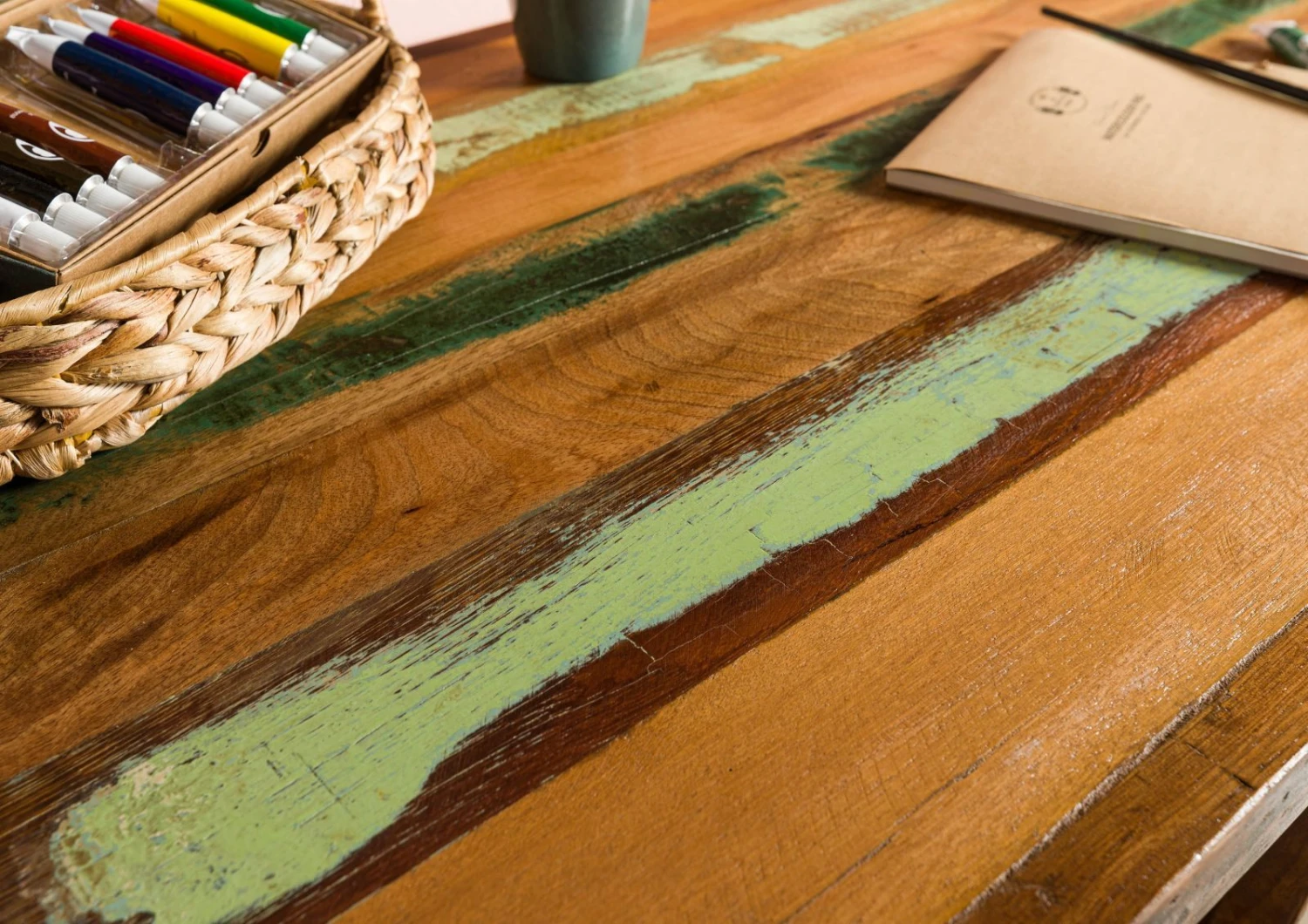 Bureau 116x59 Bois De Récupération Laqué Multicolore SIXTIES #104 6 Bureau 116x59 Bois De Récupération Laqué Multicolore SIXTIES #104 – Image 6