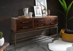 Console 152x46 Manguier Laqué Brun STILMÖBEL #107