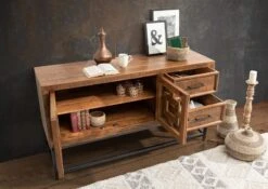 Console 155x47 Acacia Laqué Brun STILMÖBEL #112 -Massivmoebel24 09 100 823 0012 4