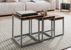 Table D'appoint 40x40 Palissandre Huilé Brun Lot 3 Pièces LOUNGE COLLECTION #02