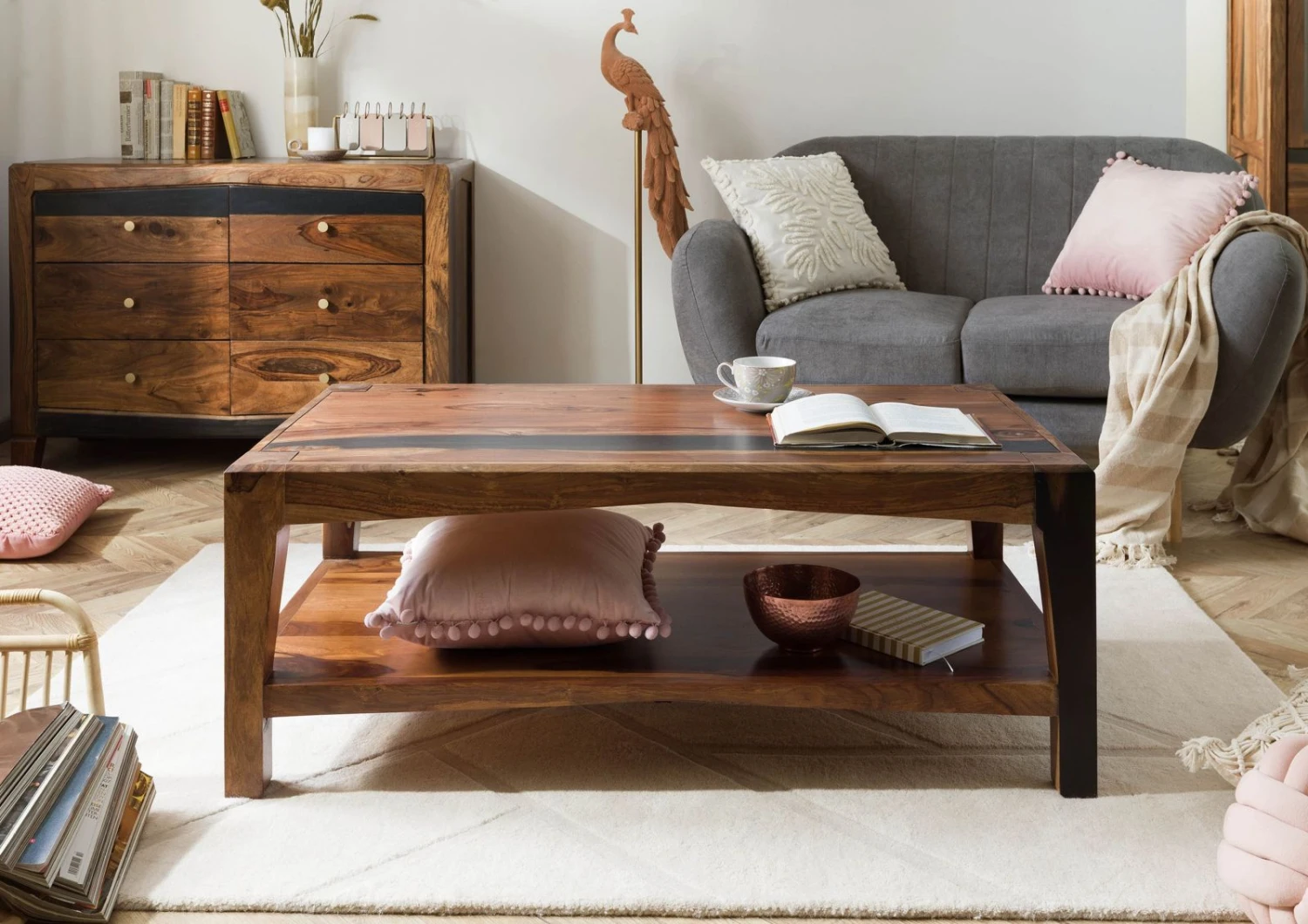 ANCONA #201 Table Basse En Bois De Sheesham - Laqué / Brun Foncé 115x60x45 1 ANCONA #201 Table Basse En Bois De Sheesham - Laqué / Brun Foncé 115x60x45