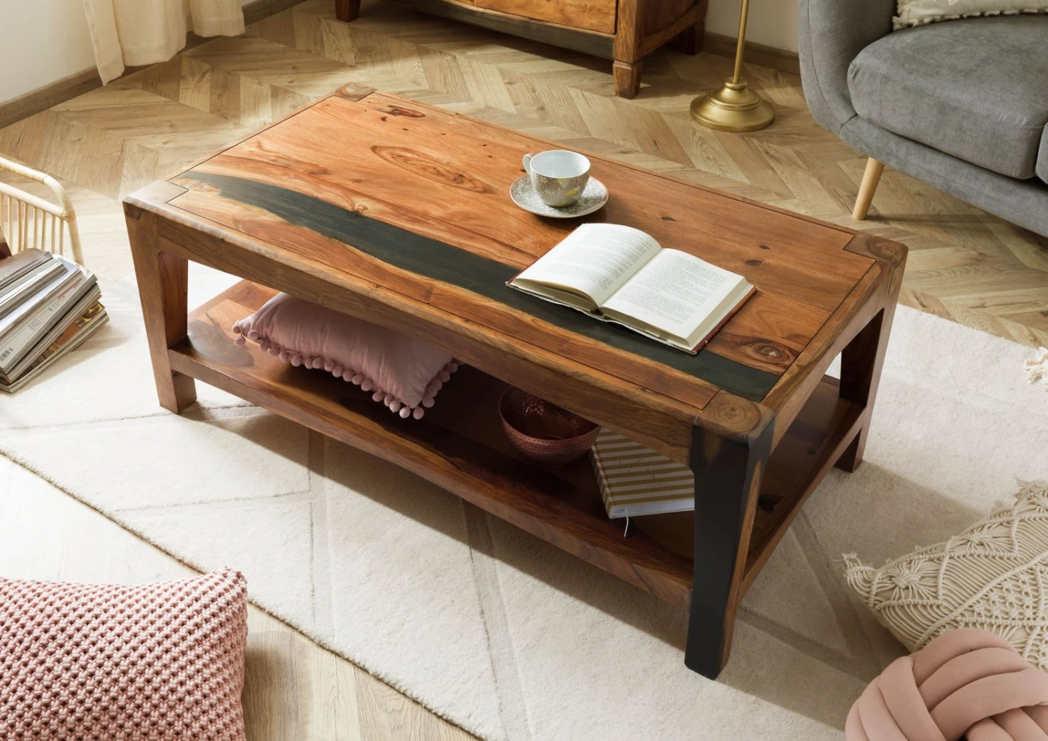 ANCONA #201 Table Basse En Bois De Sheesham - Laqué / Brun Foncé 115x60x45 2 ANCONA #201 Table Basse En Bois De Sheesham - Laqué / Brun Foncé 115x60x45 – Image 2