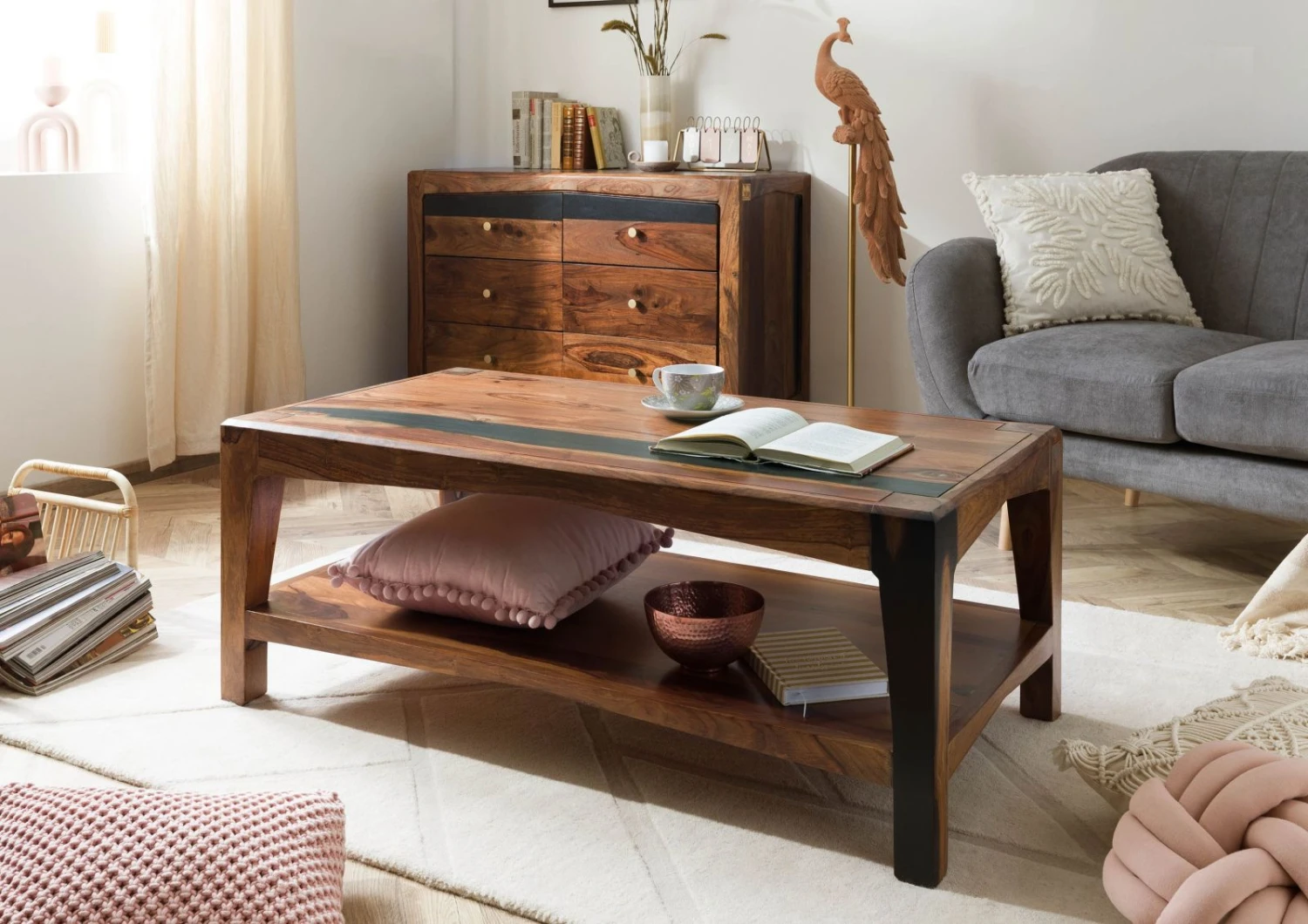 ANCONA #201 Table Basse En Bois De Sheesham - Laqué / Brun Foncé 115x60x45 3 ANCONA #201 Table Basse En Bois De Sheesham - Laqué / Brun Foncé 115x60x45 – Image 3