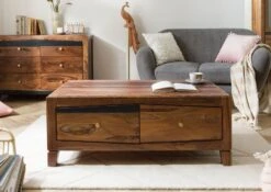 ANCONA #202 Table Basse En Bois De Sheesham - Laqué / Brun Foncé 115x60x45