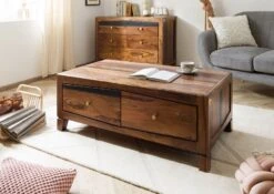 ANCONA #202 Table Basse En Bois De Sheesham - Laqué / Brun Foncé 115x60x45 -Massivmoebel24 09 102 699 2002 03