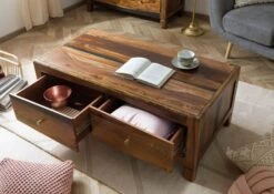 ANCONA #202 Table Basse En Bois De Sheesham - Laqué / Brun Foncé 115x60x45 -Massivmoebel24 09 102 699 2002 04