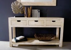 Console 140x40 Acacia Blanchi Blanc NATURE WHITE #90 -Massivmoebel24 09 104 552 0090 3