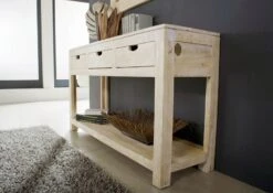 Console 140x40 Acacia Blanchi Blanc NATURE WHITE #90 -Massivmoebel24 09 104 552 0090 4