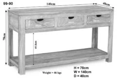 Console 140x40 Acacia Blanchi Blanc NATURE WHITE #90 -Massivmoebel24 09 104 552 0090 8