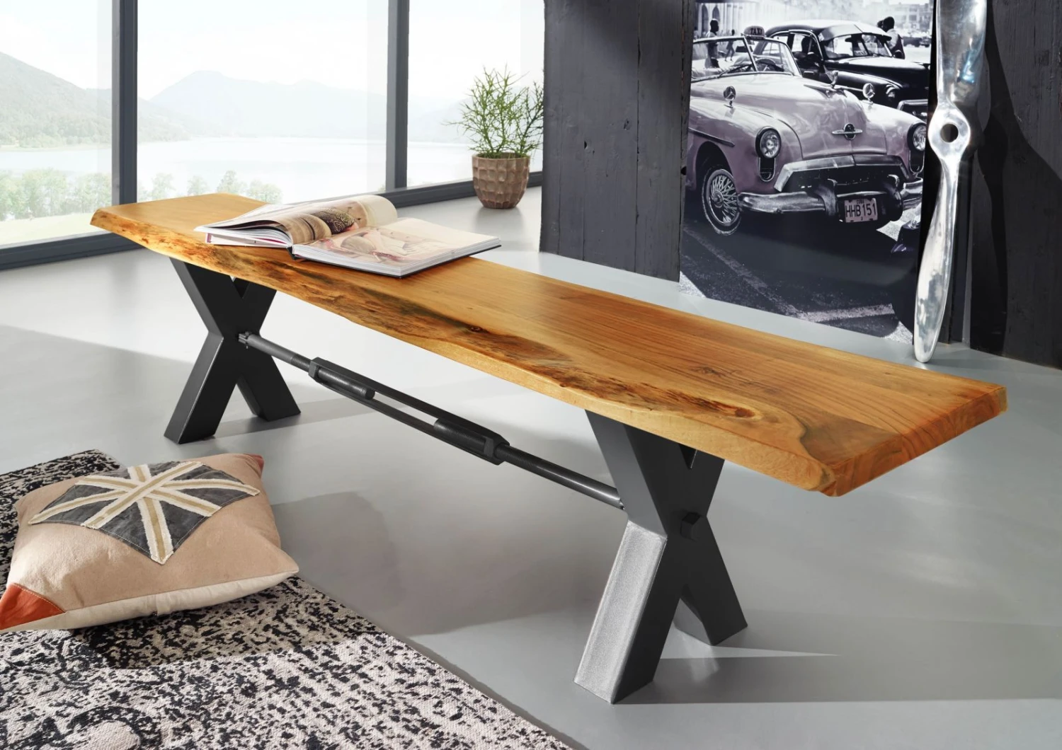 Banc 180x38 Acacia Laqué Bois Naturel IRON LABEL #131 1 Banc 180x38 Acacia Laqué Bois Naturel IRON LABEL #131