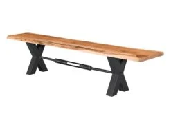 Banc 200x38 Acacia Laqué Bois Naturel IRON LABEL #132 -Massivmoebel24 09 128 820 0031 10 2