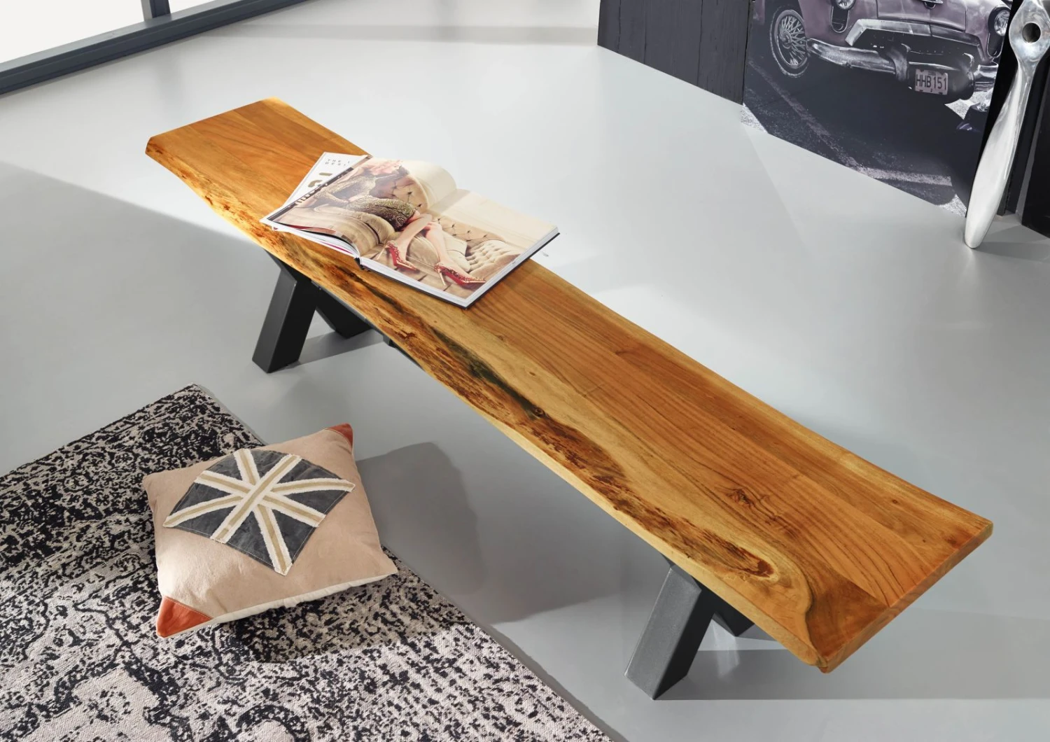 Banc 180x38 Acacia Laqué Bois Naturel IRON LABEL #131 2 Banc 180x38 Acacia Laqué Bois Naturel IRON LABEL #131 – Image 2