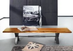 Banc 180x38 Acacia Laqué Bois Naturel IRON LABEL #131 10 Banc 180x38 Acacia Laqué Bois Naturel IRON LABEL #131 -Massivmoebel24 09 128 820 0031 3 3