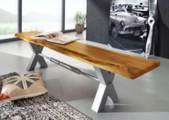 Banc 200x38 Acacia Laqué Bois Naturel IRON LABEL #137