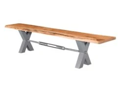 Banc 200x38 Acacia Laqué Bois Naturel IRON LABEL #137 -Massivmoebel24 09 128 820 0036 10